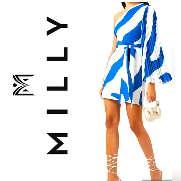- MILLY Linden pleated one shoulder dress- size 0 $395 - Picture 1 of 16
